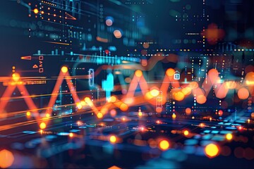 Poster - Abstract data visualization with glowing lines and dots against a dark background.