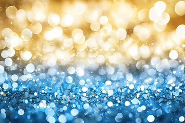 Poster - Golden and blue sparkling bokeh background with shimmer and vibrant colors.