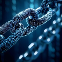 Poster - secure blockchain technology concept with interconnected data blocks forming an unbreakable chain