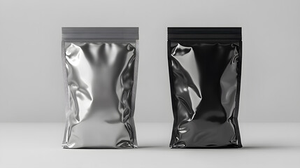 two bags of food are shown, one silver and one black