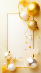 Sticker - Elegant Golden Christmas Frame with Ornaments and Glittering Decorations on Gold Background