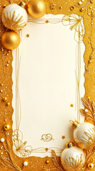 Poster - Festive Golden Christmas Background with Ornaments and Elegant Border Design Christmas, New Year concept