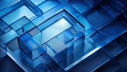 blue colored 3d background with glass refraction