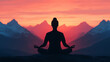 © Anatthaphon - Silhouette of a person meditating during a stunning sunset in the mountains, promoting tranquility and mindfulness in nature.