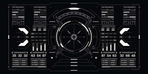 Leinwandbilder - Technology futuristic system of HUD monitoring screen interface element. UI, GUI, drone, VR, game display template vector.