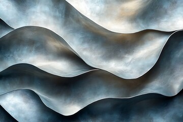 Abstract background of flowing silver metal waves.