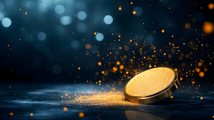 Poster - A dynamic image of a golden coin spilling glittering particles, creating a mesmerizing visual effect.