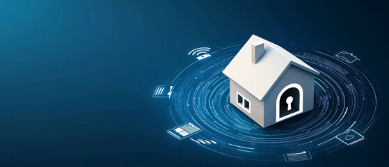 Poster - smart home security system with digital lock and house icon
