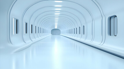 Poster - Futuristic tunnel with smooth white walls and subtle lighting creates a sleek and modern atmosphere.