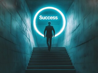 Aufkleber - Pathway to Success with Neon Sign and Businessman