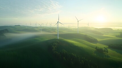 Poster - harmonious wind farm in scenic rural landscape powered by efficient management