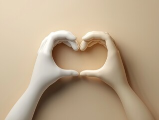 Two gloved hands form a heart shape against a neutral background, symbolizing love, care, and connection.