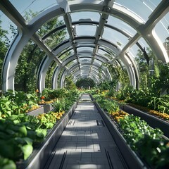 Poster - Futuristic Greenhouse with Fast Growing Genetically Engineered Plants Enhancing Food Security