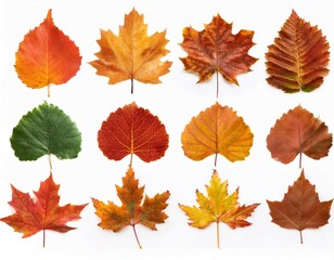 Wall Mural - collection of different colorful autum leaves isolated on white background