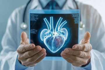 doctor analyzing chest X ray with enlarged heart, showcasing medical expertise