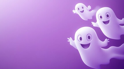 Three cheerful cartoon ghosts Halloween day background