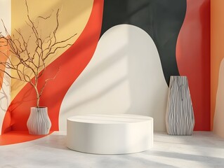 Poster - Sleek Minimal Podium Set in Modern Art Gallery Inspired Space for Product Display Concept