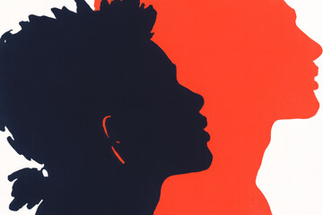 A black and red silhouette of two people