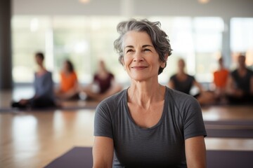 Sticker - Adult woman yoga cross-legged.