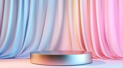 Poster - smooth metallic circular podium on soft pastel gradient backdrop for product display