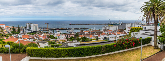 Wall Mural - A view from the Hermitage of the Mother of God church over Ponta Delgada on the island of San Miguel in the Azores in summertime