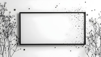 Poster - Blank Minimalist Black and White Sign with Decorative Borders and Tiny Drawn Stars and Dots on White Background