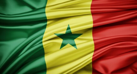 Senegal national flag with green, yellow, red stripes and star symbol.