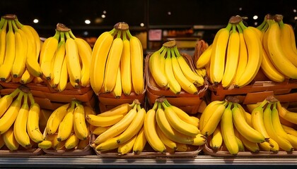 A bunch of bananas in the shelf of a store, shop, fruit