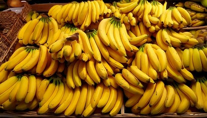 A bunch of bananas in the shelf of a store, shop, fruit