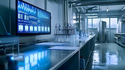 Poster - High Tech Wastewater Analysis Lab with Digital Screens Displaying Environmental Data