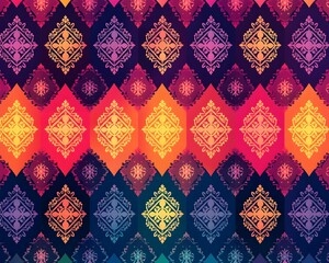 Vibrant Thai Patterned Background with Traditional Motifs and Modern Gradients