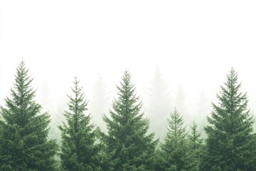 Aufkleber - Evergreen forest in morning, a peaceful morning scene of an evergreen forest, with soft light and dew-covered foliage, creating a serene atmosphere,