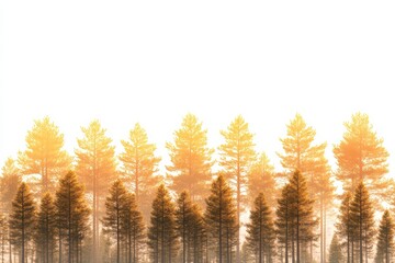 Aufkleber - Evergreen forest in sunrise, a beautiful and warm scene of an evergreen forest at sunrise, with golden light illuminating the trees,