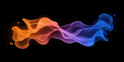 Poster - Abstract fluid shapes in orange and blue on black background, minimalist