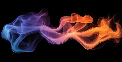 Poster - Abstract fluid shapes in orange and blue on black background, minimalist