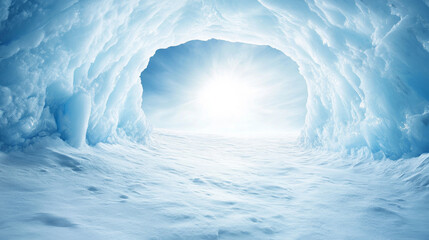 Wall Mural - entrance of an icy cave in an arctic landscape is illuminated by sunlight, creating a stunning scene