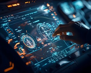 Poster - Futuristic Holographic Cockpit Display for Pilot Navigation and Flight Data