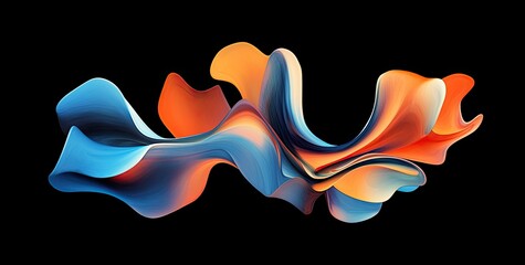 Poster - Abstract fluid shapes in orange and blue on black background, minimalist