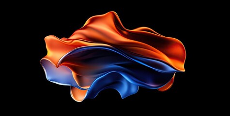Poster - Abstract fluid shapes in orange and blue on black background, minimalist