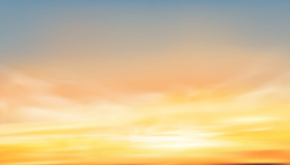 Wall Mural - sunset sky for summer background,autumn orange,yellow sunrise,cloud over sea,vector winter sky with 