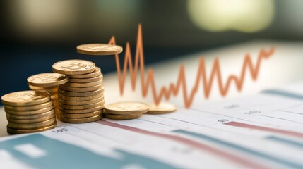 Poster - High inflation: A dramatic image showing a steep rise in prices, perhaps with graphs or shrinking wallets, illustrating the strain of high inflation.