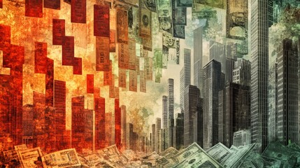 Poster - High inflation: A dramatic image showing a steep rise in prices, perhaps with graphs or shrinking wallets, illustrating the strain of high inflation.