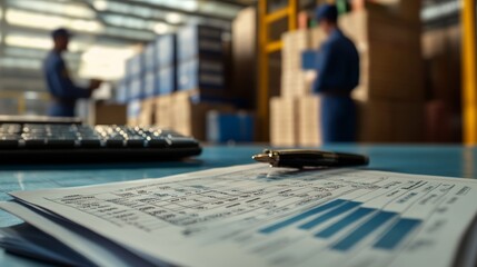 import duties: a scene depicting the calculation and payment of import duties, with customs officers