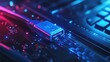 © Johannes - close up on laptop port interface with blue an cable connected to transfer bandwidth and usage internet data to global network for internet technology transmission service concept