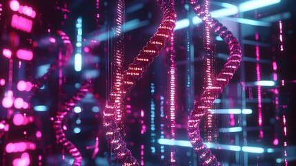 Poster - futuristic laboratory encoding binary data into glowing dna strands for storage concept