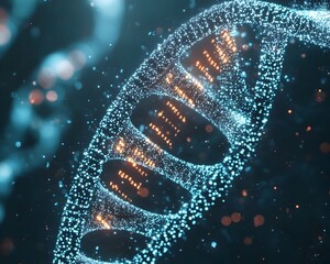 Poster - molecular dna strands embedded with binary data showcasing digital data storage concept