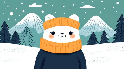 Wall Mural - Cute Polar Bear in Winter Wonderland Illustration