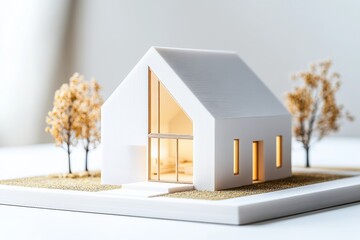 Poster - Small house model with 3D printed elements, a cutting-edge house model incorporating 3D printed components, showcasing the integration of modern technology in architectural design,