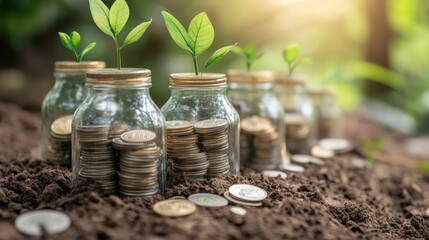 Poster - Sustainable savings: A savings plan or account tied to environmentally sustainable goals, featuring green energy icons, recycling symbols, and eco-friendly investments,
