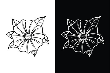 Wall Mural - a silhouette morning glory flower vector illustration on white background.